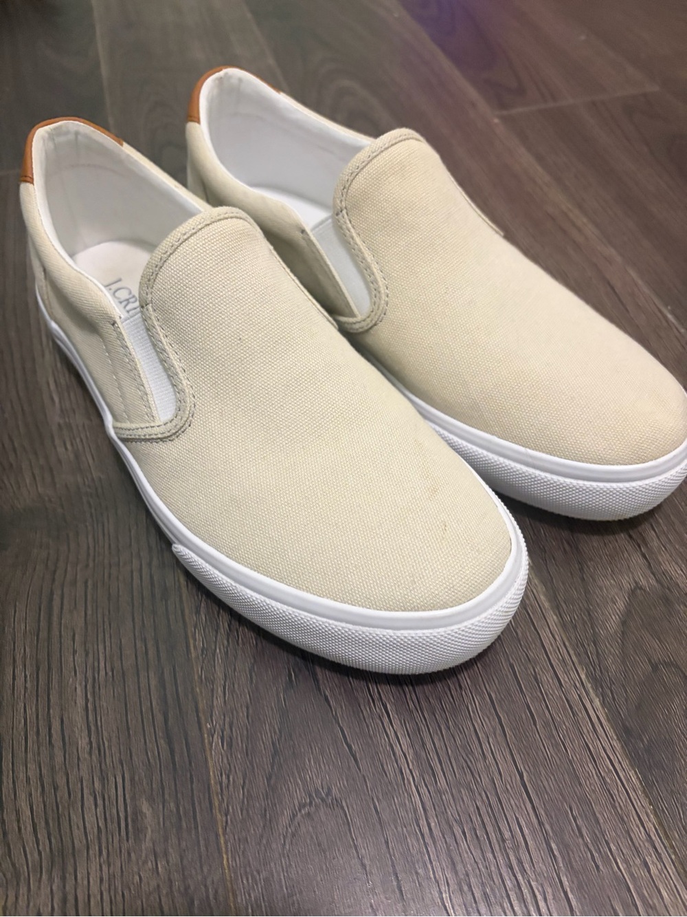J. Crew Beige Slip-On Canvas Sneakers. Size 8.5. Gently worn.